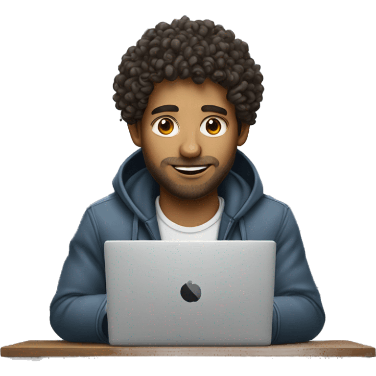 A man with curly hair but behind the laptop, be a programmer emoji