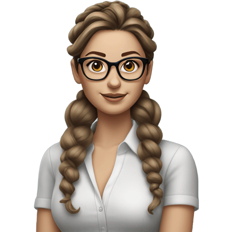 Hyper Realistic Balayage brown haired beautiful woman with glasses and blue eyes updo emoji