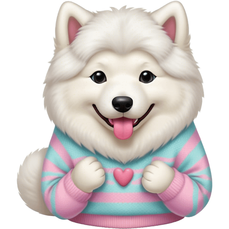 cute 
Samoyed tongue hanging out sitting 
 in a cute pastel sweater emoji