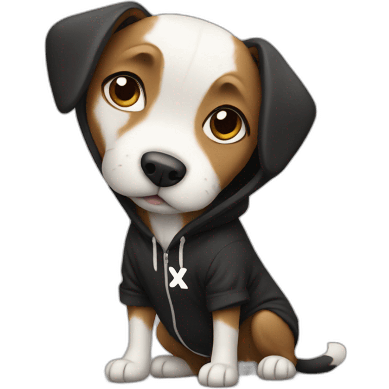 dog wearing a black hoodie with a white x on it emoji