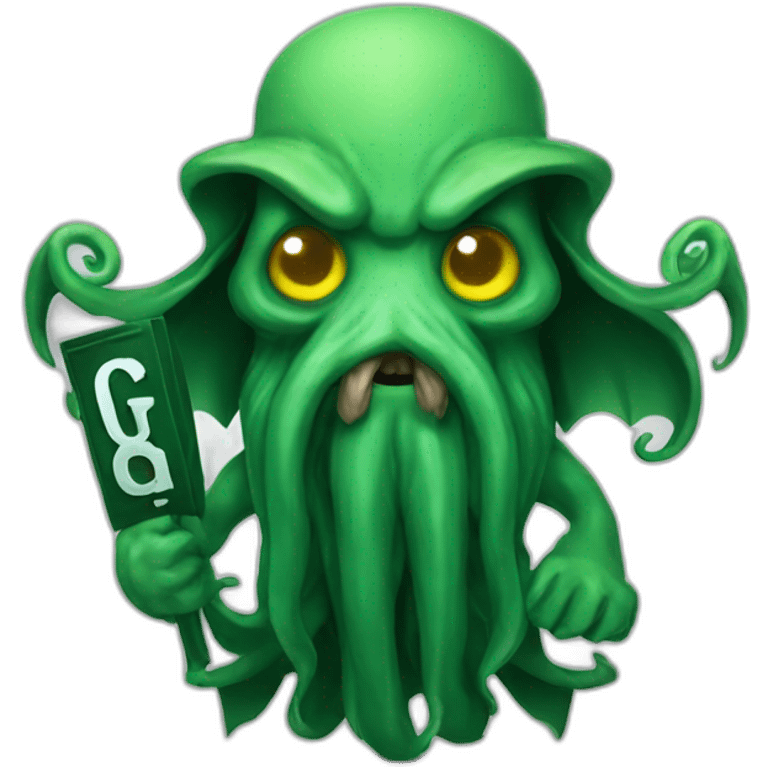 cthulhu with a beard holding a sign saying GG emoji