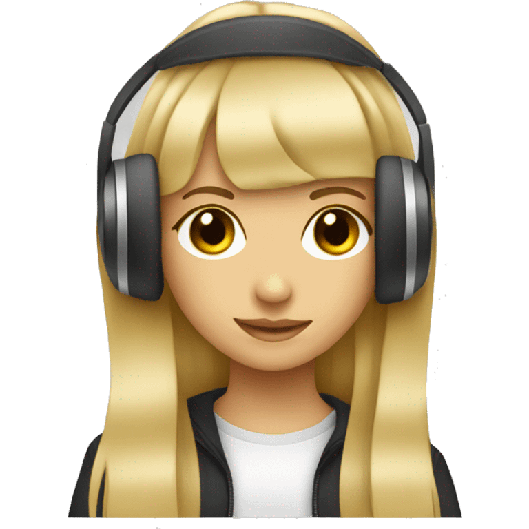 blonde dj girl straight hair with headphones and bangs emoji emoji