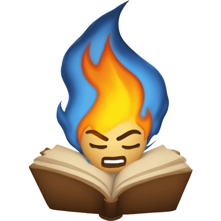 Writing with fire while looking down at the page and smirking emoji