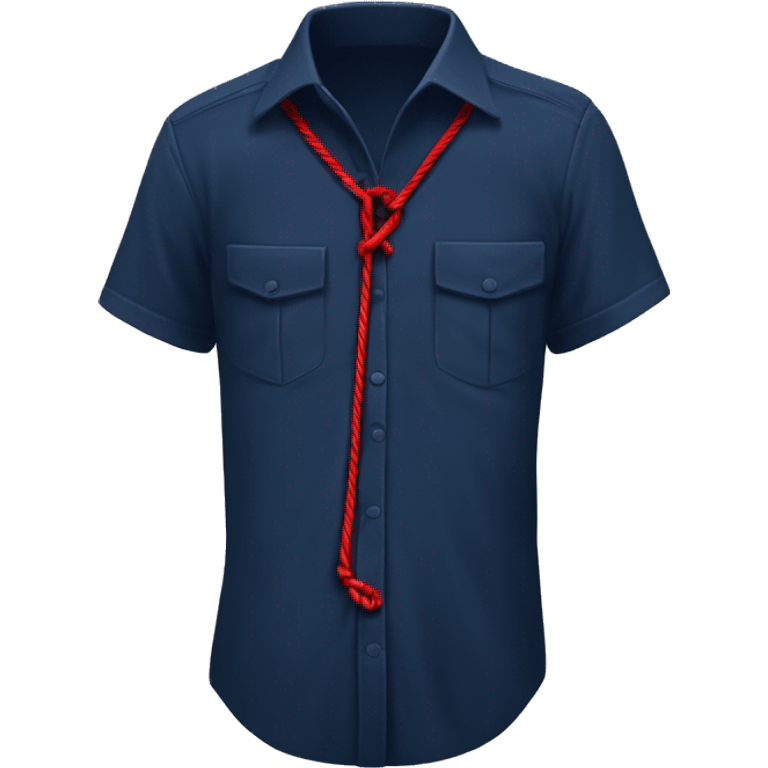 navy blue shirt with a red string crassed like a cris cross going down from the muddle kneck area and left dangling with the left side longer than the right emoji