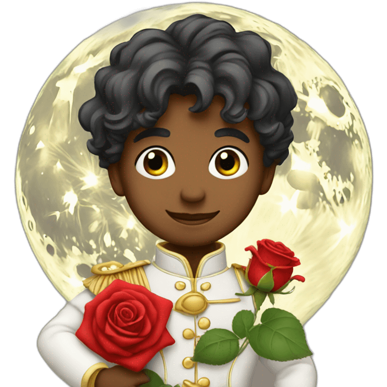 Little prince with red rose on the moon emoji