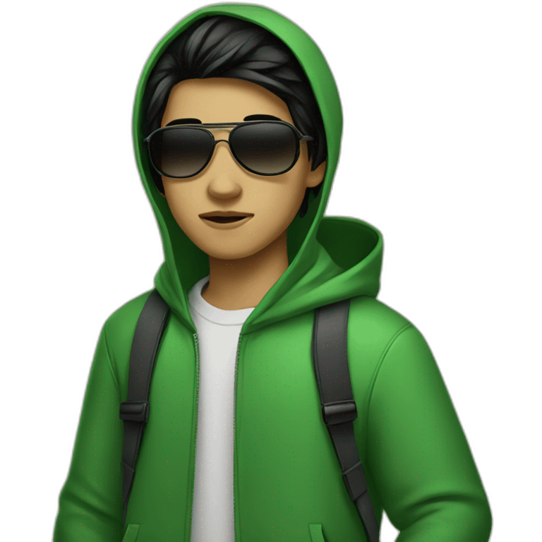 Young boy with green hoodie and sunglasses and black hair emoji