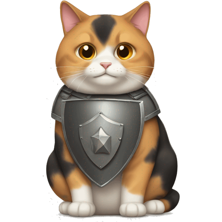 Fat calico cat with a shield  emoji