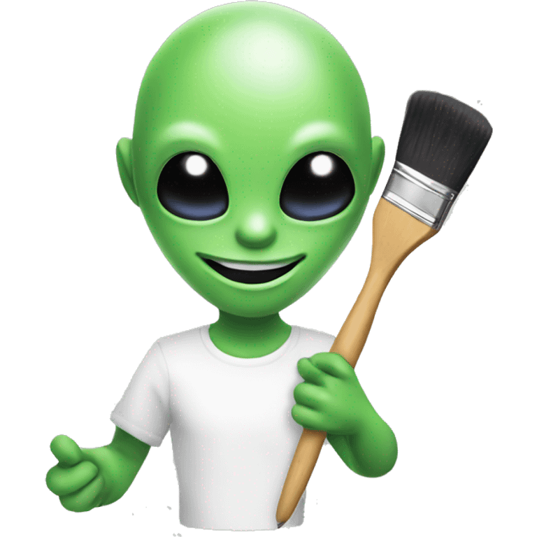 an alien holding a paintbrush while smiling emoji