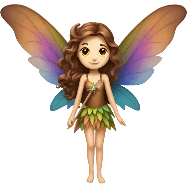 Beautiful long brown hair Pixie fairy with colorful wings and wand  emoji