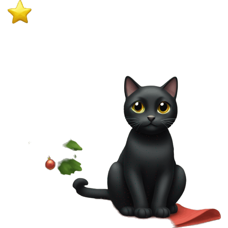 Black cat with Christmas tree emoji