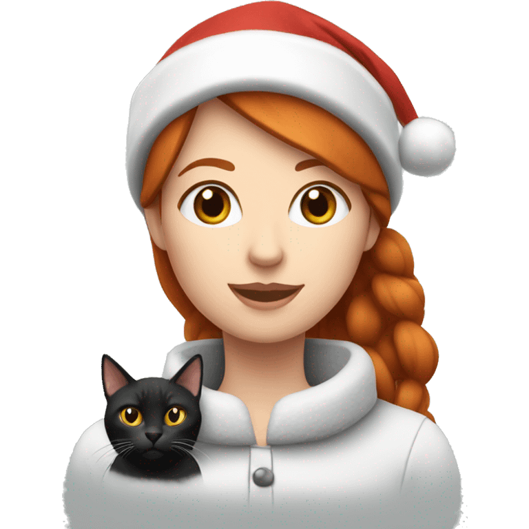 Redhead woman with a black cat and white/grey cat in Christmas clothes emoji