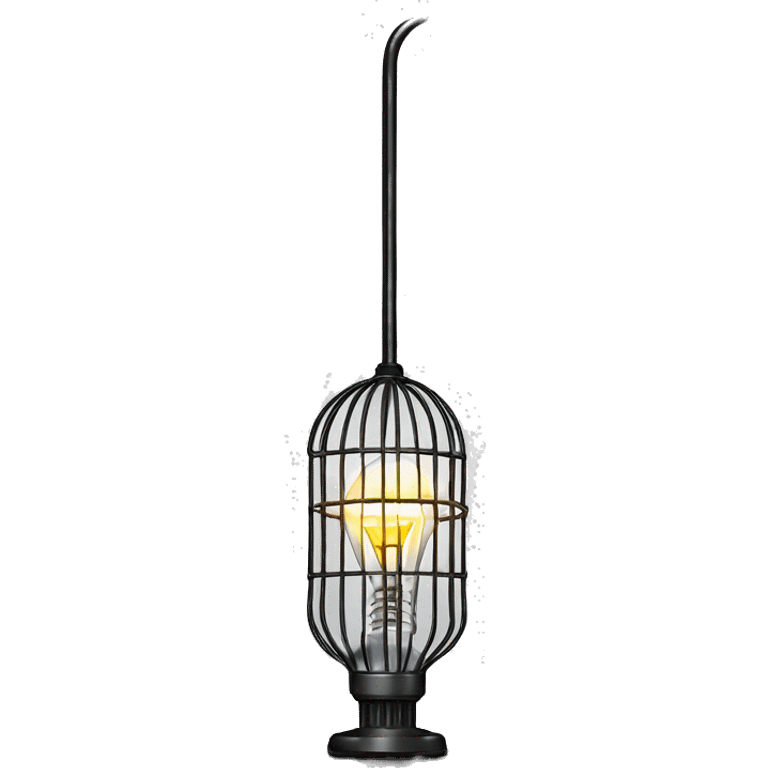 exposed incandescent bulb mounted in a wire cage on a tall portable light stand emoji