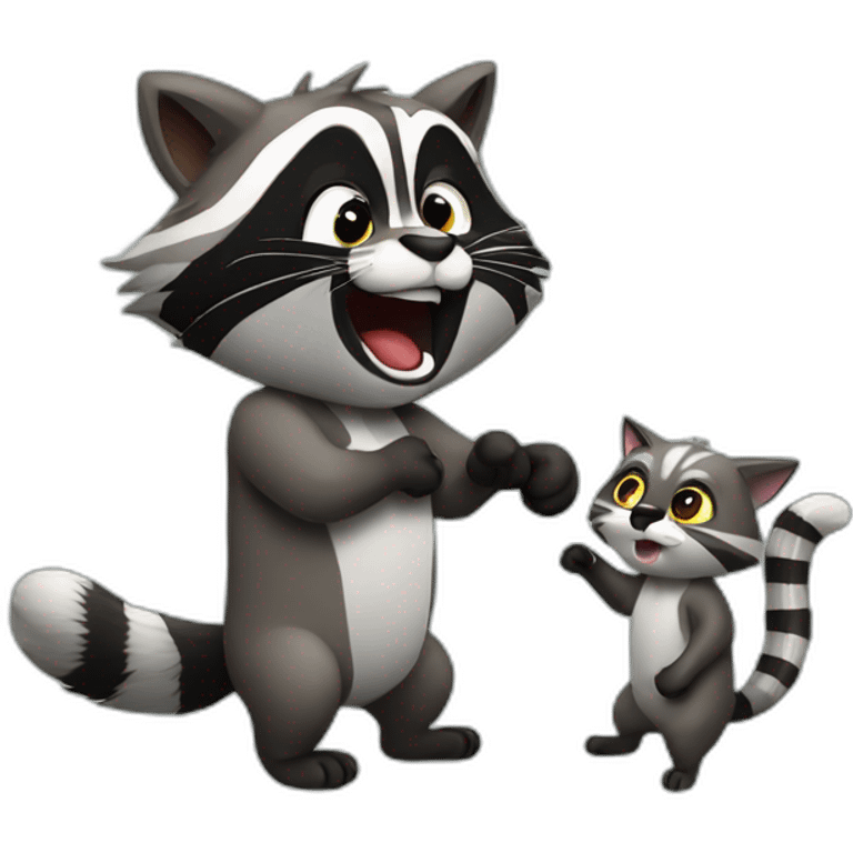 Racoon and cat fighting emoji