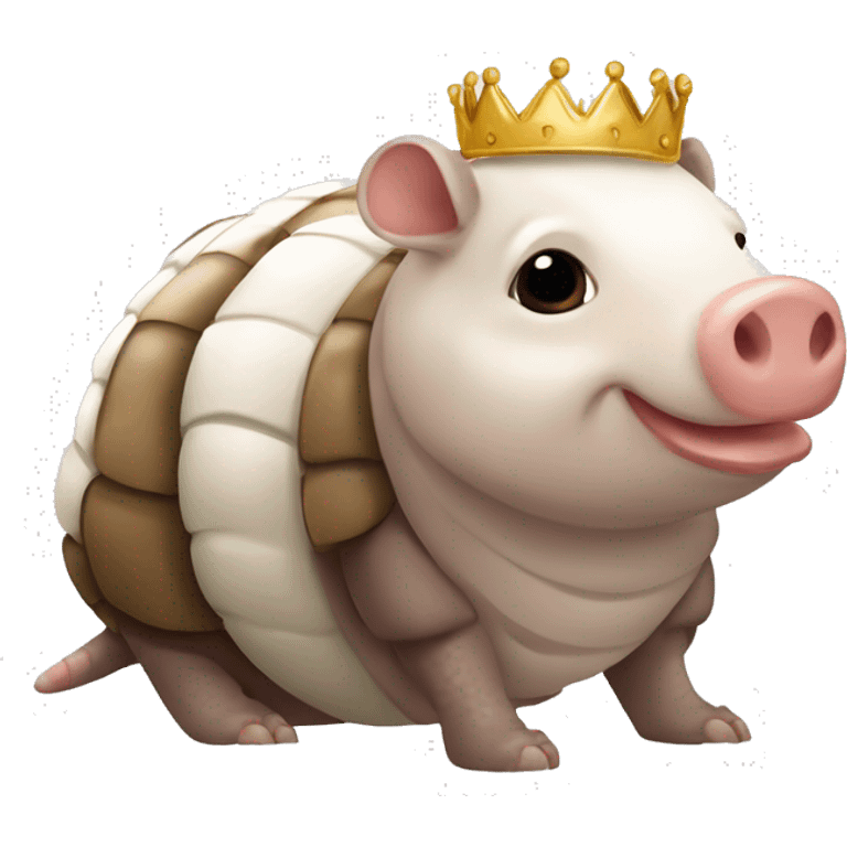  Brown and white piebald chubby round armadillo pig panda centipede armadillo wearing a crown emoji