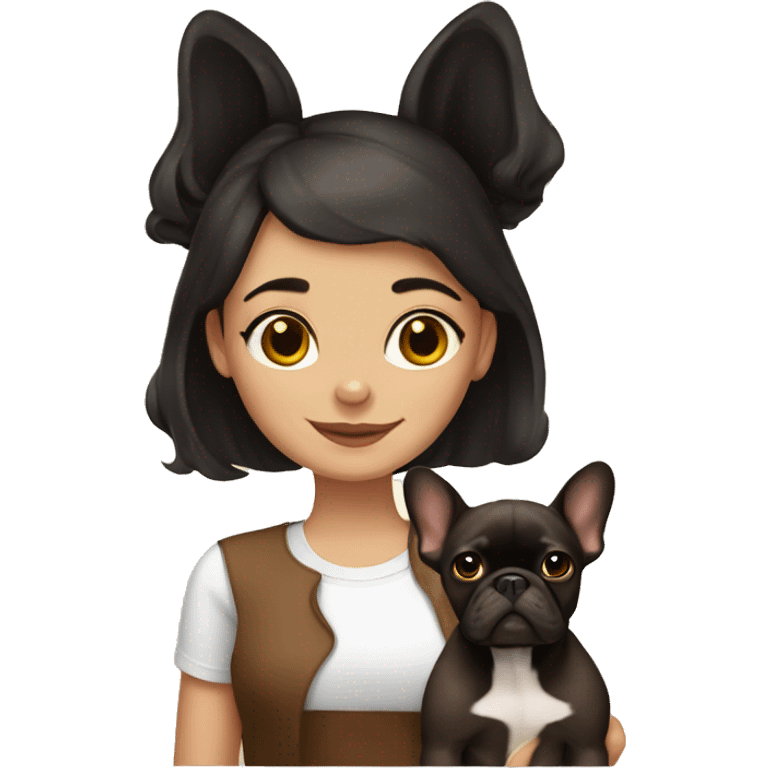 dark haired girl with brown french bulldog emoji