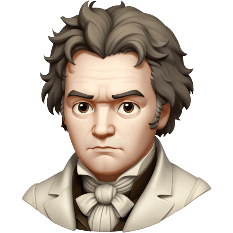 Cinematic Realistic Beethoven Pop Culture Emoji, featuring an evocative portrayal of the legendary composer rendered with delicate textures and emotive lighting. emoji