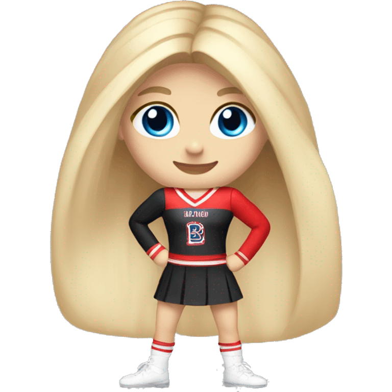 Long hair girl wearing red and black uniform American with blonde hair and blue eyes doing cheerleading  emoji