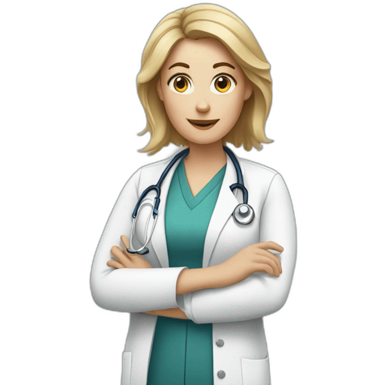 White woman doctor points her hand to the side emoji