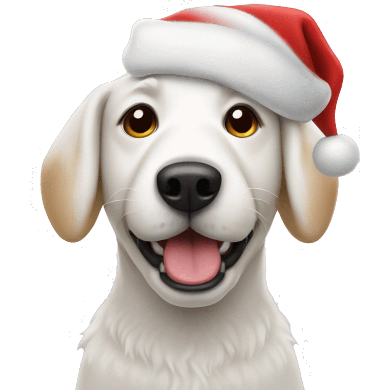 White dog with a Santa hat emoji