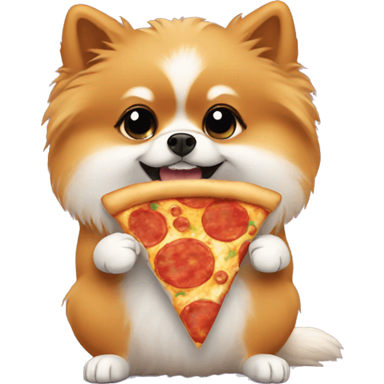 Pomeranian eating pizza emoji