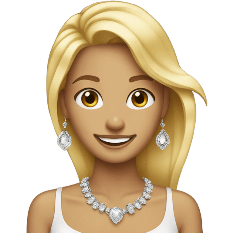 blonde girl with jewelry smile emoji