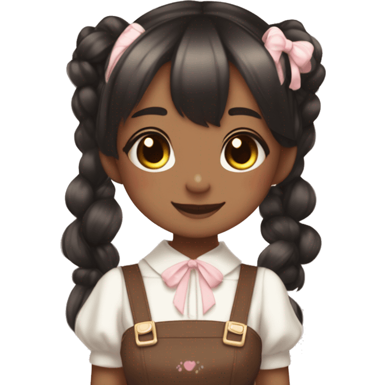 Brown skin shiny blushing cute kawaii pastel lolita anime catgirl pigtails trending style cottagecore  black hair emoji