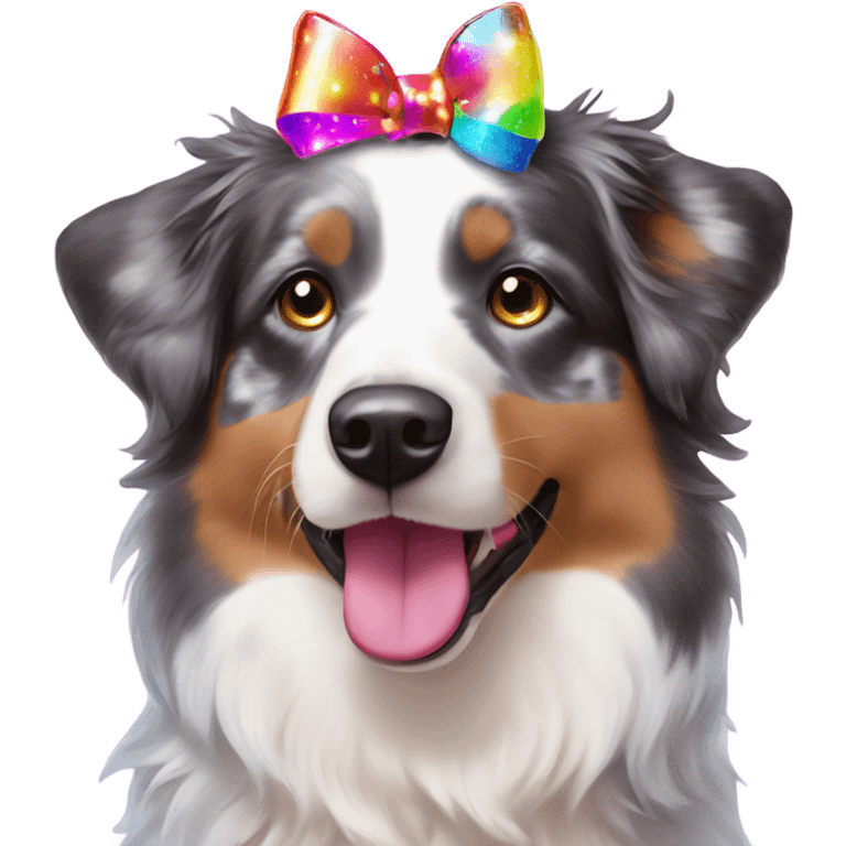 Lisa frank glitter Australian shepherd with bows on head emoji