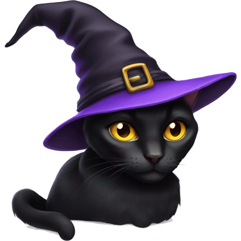 Black cat with a witch hat emoji