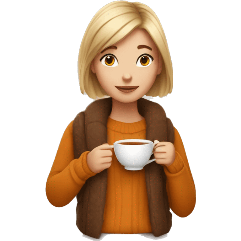 girl drinking a cup of tea with autumn vibes emoji