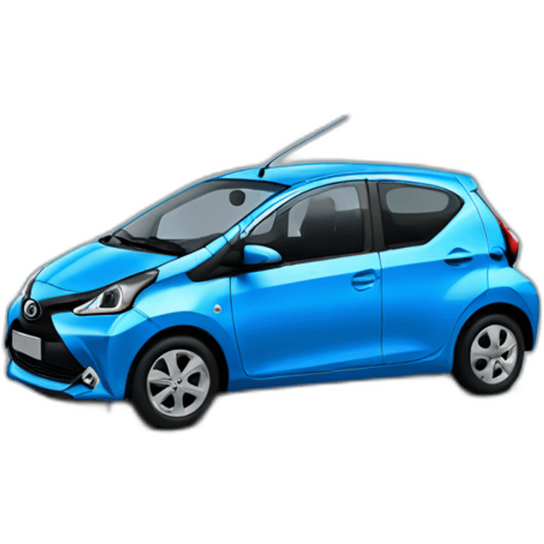 blue toyota aygo from 2016 with five doors and black on the top emoji