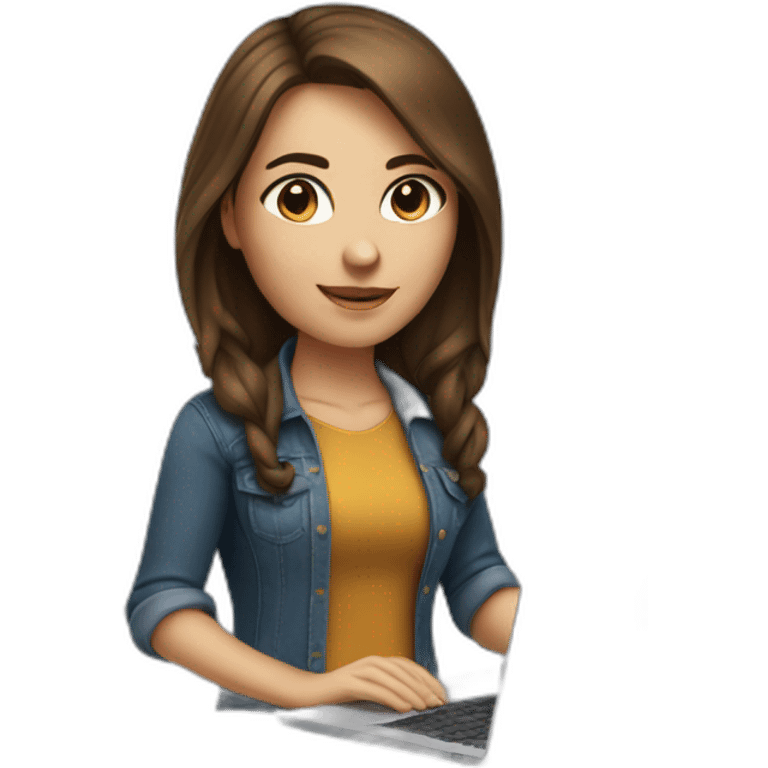 pretty programmer girl with brown hair working with MacBook emoji