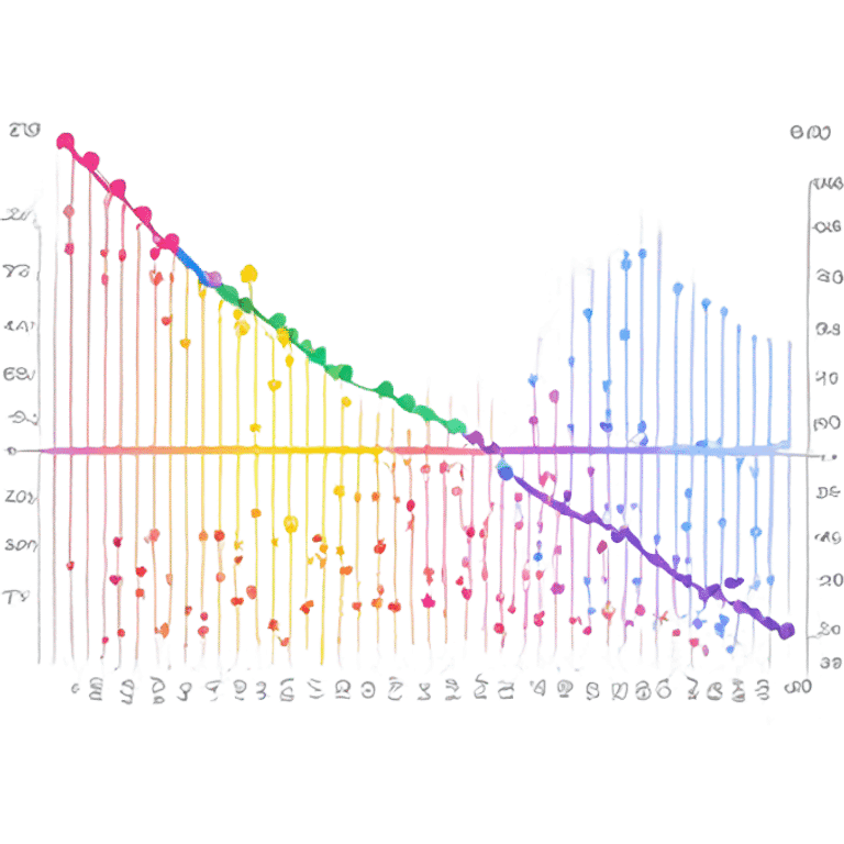 vaporware color themed line chart, direction up and to the right emoji