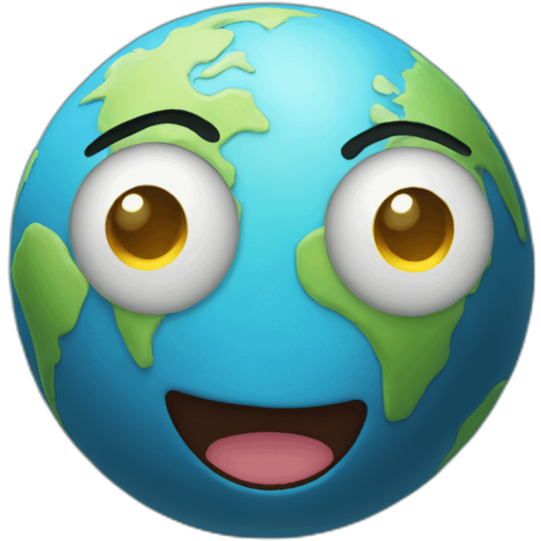 planet earth with cartoon face with smiling eyes emoji