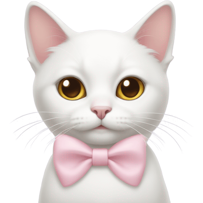 A white cat wearing a light pink bow emoji