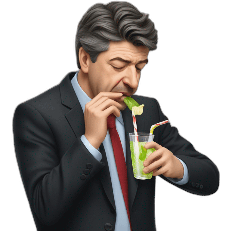 Mélenchon drinking a businessman's tears through a straw emoji