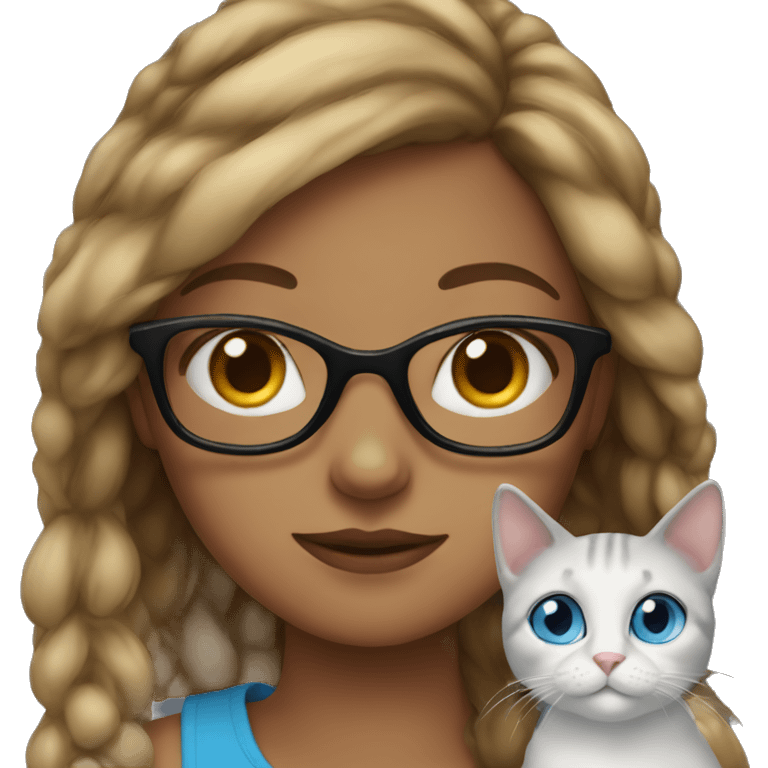 girl with blue eyes, glasses and cats emoji