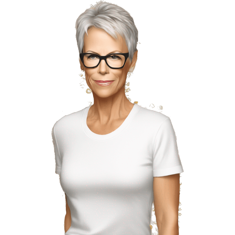 40 year old Jamie Lee Curtis wearing tee emoji