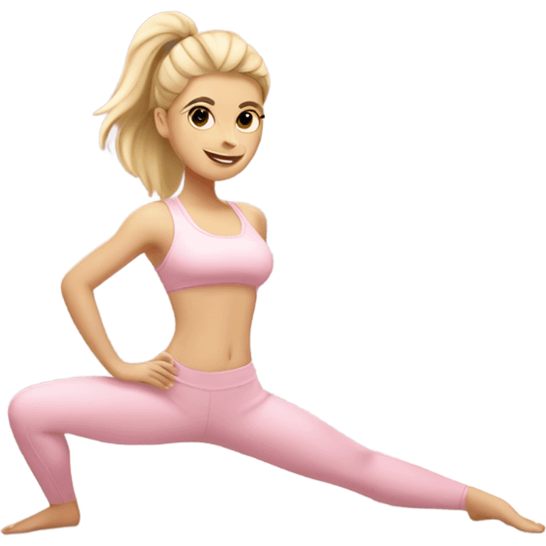 A blonde white Pilates girl in light pink clothes with fitness mat emoji