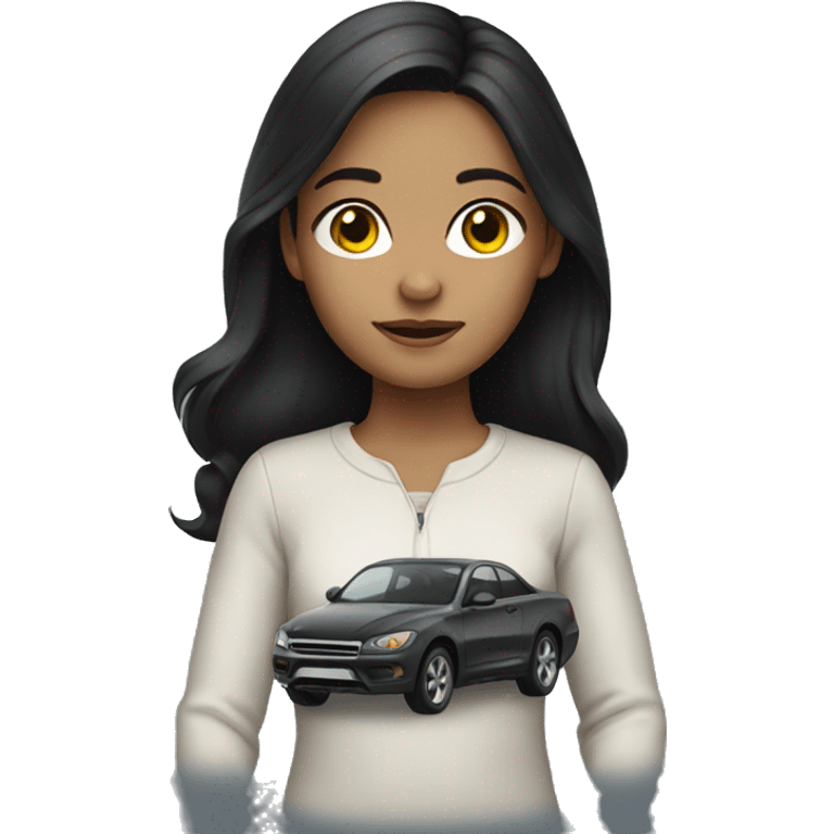 Girl with dark hair with car emoji