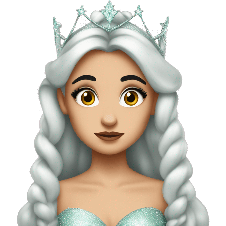 ariana grande as glinda from wicked with worry eyebrows emoji