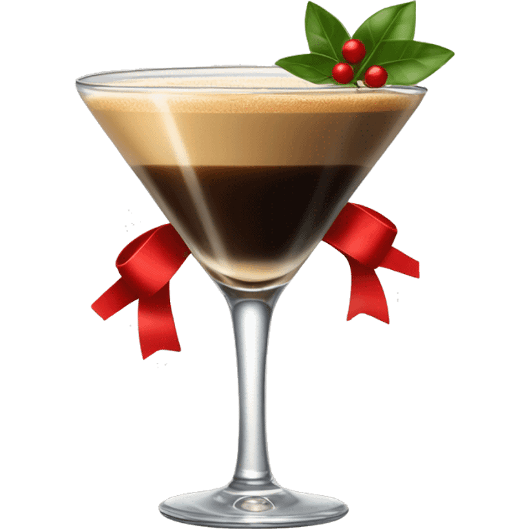 An espresso martini with a red bow on the stem of the glass emoji