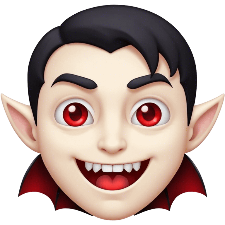 Cinematic Cute Vampire Portrait Emoji, with a refined yet playful small, rounded pale face accented by tiny, cute fangs and bright, twinkling eyes, sporting miniature elegant dark attire with a hint of crimson, simplified yet irresistibly charming, highly detailed with a soft glowing outline that captures the delightful duality of spooky sweetness and stylish allure! emoji