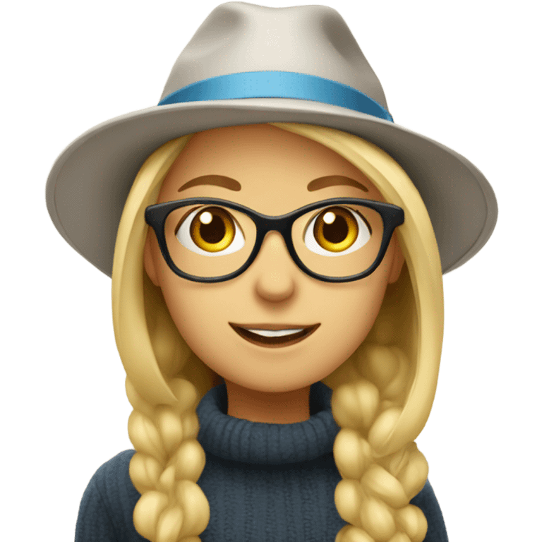 blonde girl with glasses indoors and hat emoji