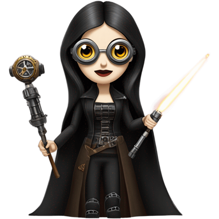 Jedi Morticia Addams piloting a Jumpspeeder anti-gravity repulsorlift swoop steampunk  emoji