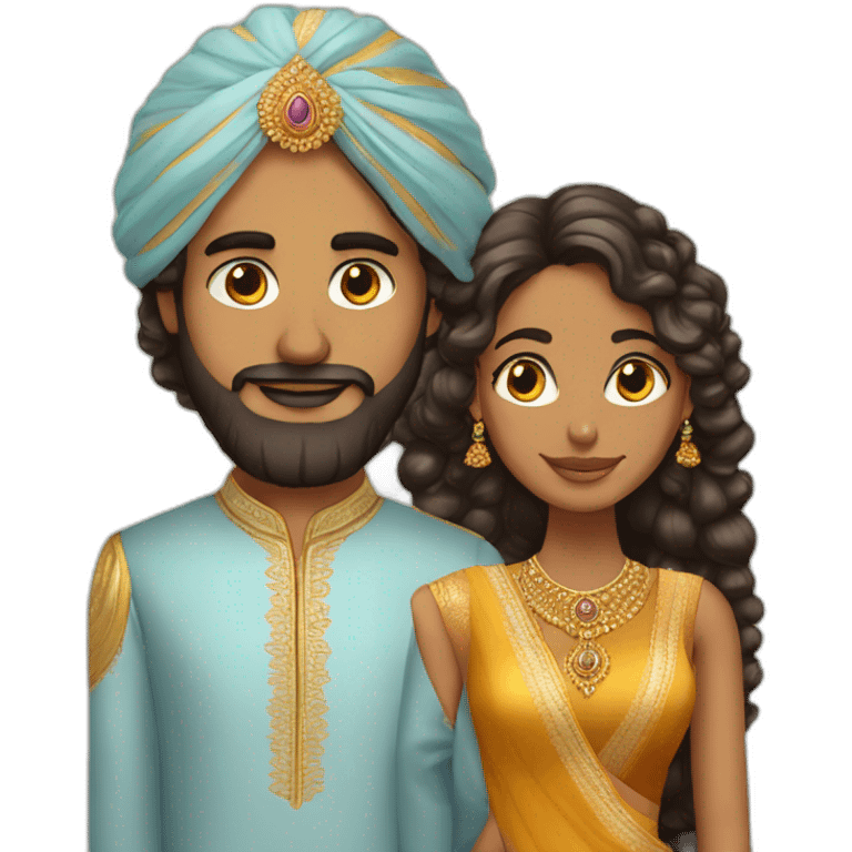 indian girl with curly hair marrying indian guy with straight hair and beard emoji