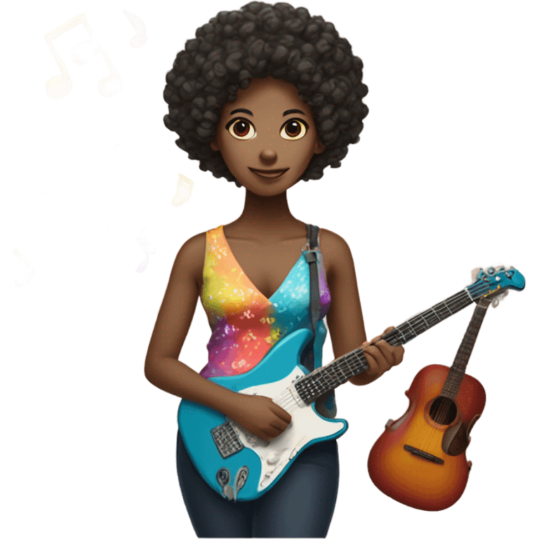 Black girl with curly short hair colorful musical emoji