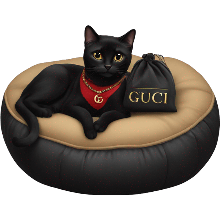 Black cat living in luxury on a Gucci beanbag emoji