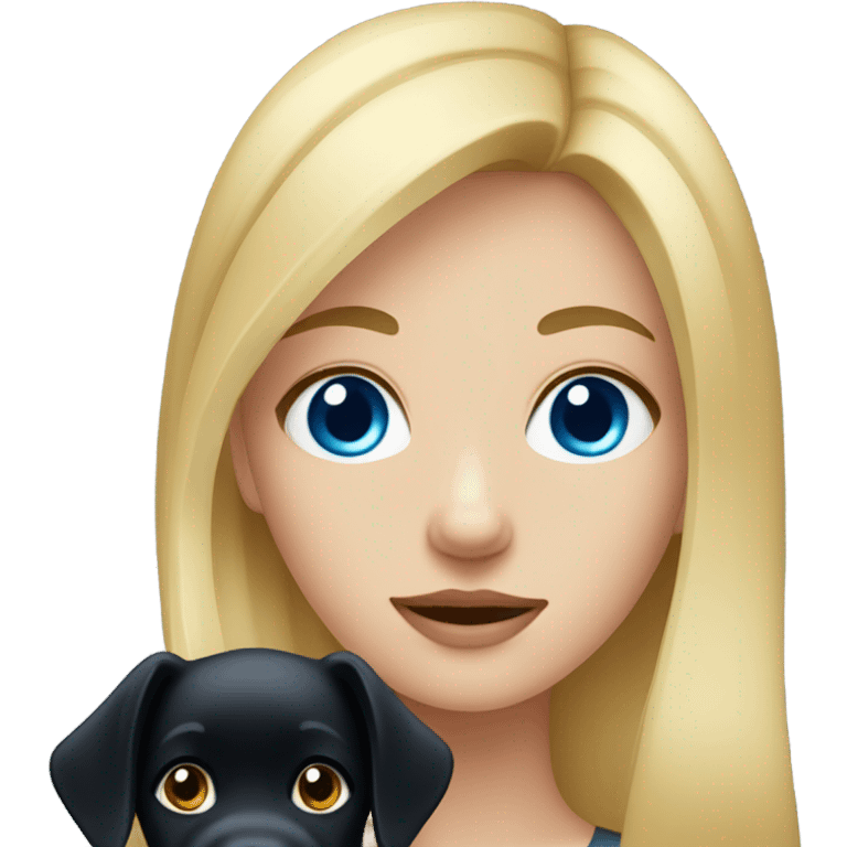 Blonde girl blue eyes with black dog emoji