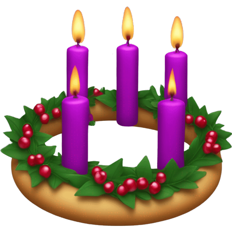 Advent wreath with 4 candles total. 3 purple candles 1 pink candle . With cranberries in wreath emoji