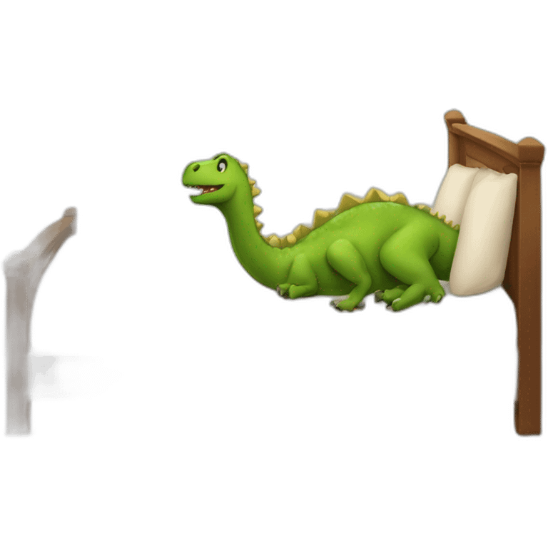 A dinosaur sleeping in a queen bed emoji